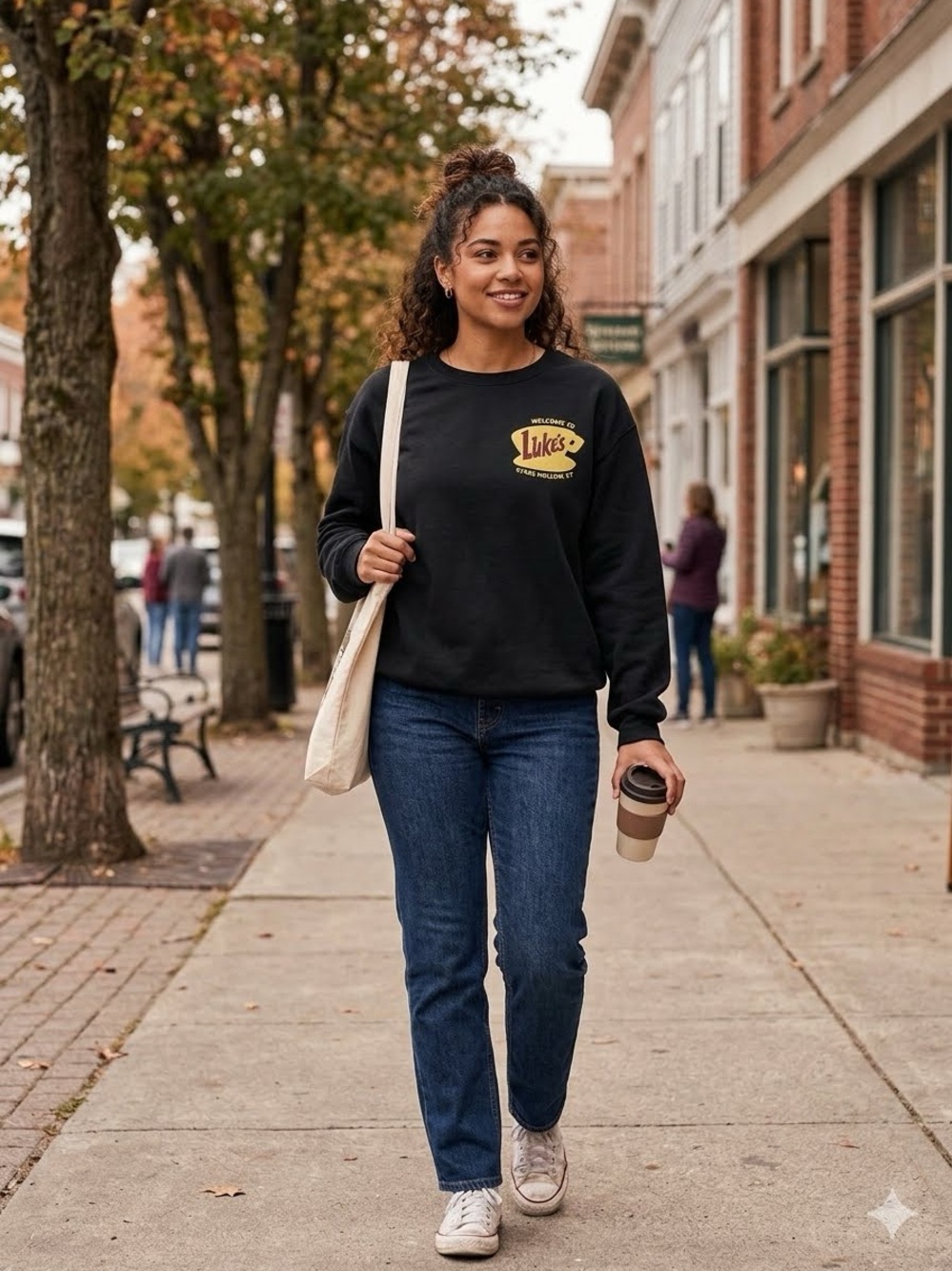 Gilmore Girls Luke’s Diner Stars Hollow Black Graphic Crewneck Sweatshirt